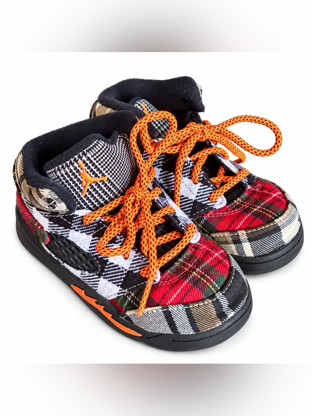 Air Jordan 5 Retro Plaid Kids Sneakers Black Red Orange Tartan 8C